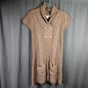 RuffHewn Womens Brown Wool Blend Cable Knit Shawl Collar Tunic Sweater Medium